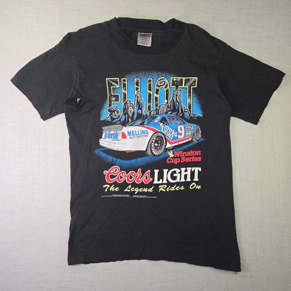 VTG Nascar Coors Light T-Shirt Bill Elliott Racing Oneita Men's Medium Black USA